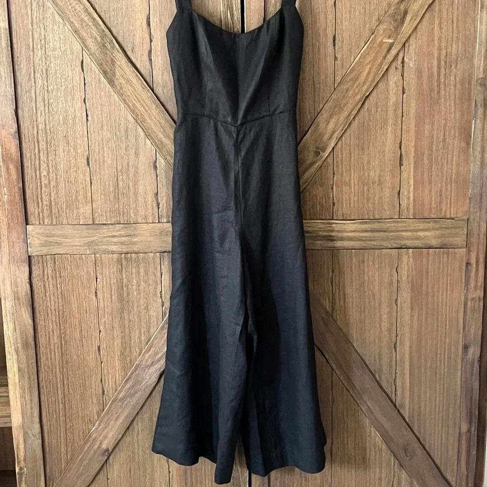 Reformation Autumn Linen Black Adjustable Strap Jumpsuit Size 6 EUC